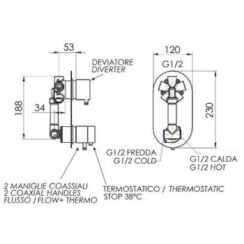 Смеситель для душа Remer Elegance NT94 с термостатом Хром — фото 2, Смеситель для душа