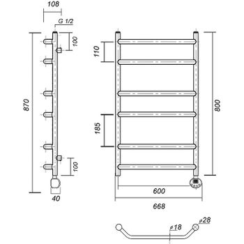 Электрический полотенцесушитель Domoterm Лаура П6 600x800 АБР ER Античная бронза — фото 2, Электрические полотенцесушители