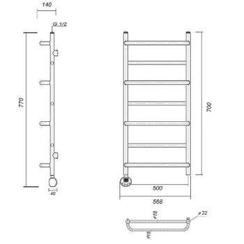 Электрический полотенцесушитель Domoterm Орфей П7 500x700 EL Золото — фото 2, Электрические полотенцесушители