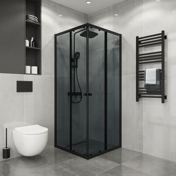 Душевое ограждение Niagara Eco NG-1008-14QT (80х80х190) квадрат,раздвижное,черный,стекло тонированно — фото 1, Квадратные душевые уголки