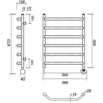 Электрический полотенцесушитель Domoterm Лаура П6 500x600 АБР ER Античная бронза — фото 2, Электрические полотенцесушители