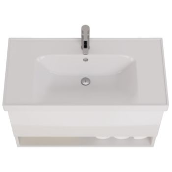 Тумба PERFECTO, 90 см, подвесная, 1 ящик, push-to-open, белый глянец — фото 10, Тумбы под раковину