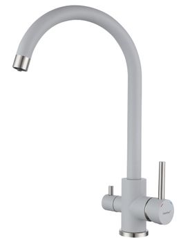 GRANFEST QUARZ Смеситель для кухни U-обр. с краном питьевой воды D-35мм серый арт. GF- — фото 1, Смесители для кухни