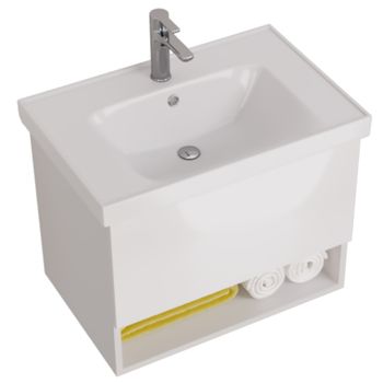 Тумба PERFECTO, 70 см, подвесная, 1 ящик, push-to-open, белый глянец — фото 5, Тумбы под раковину