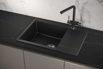 Granula-ES-7003, ШВАРЦ (чёрный металлик), кухонная мойка, кварц, ESTETICA — фото 1, Кухонные мойки