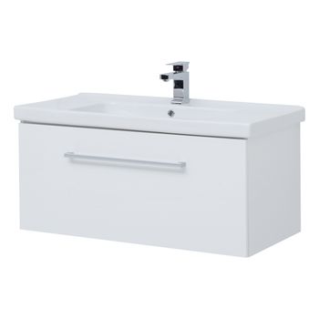 Тумба BIG INN, 100 см, подвесная, 1 ящик + выдвижной внутренний ящик, белый глянец — фото 1, Тумбы под раковину