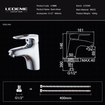 Смеситель для раковины Ledeme H04 1004L Хром — фото 10, Смесители для раковины