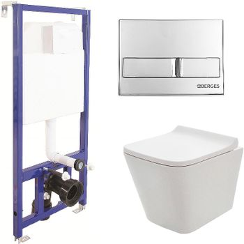 Комплект унитаза AQUAme AQM2004 с инсталляцией Berges Novum L3 040213 с сиденьем Микролифт и клавише — фото 1, Комплекты унитаз + инсталляция