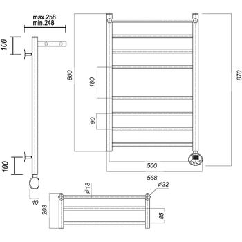 Электрический полотенцесушитель Domoterm Медея сп П8 500x800 ER с полкой Хром — фото 2, Электрические полотенцесушители