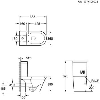Унитаз компакт Ambassador Ritz 237K19002S с бачком и сиденьем Микролифт — фото 2, Напольные унитазы