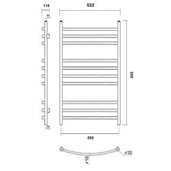 Водяной полотенцесушитель Domoterm Калипсо П10 500x800 Черный матовый — фото 2, Водяные полотенцесушители