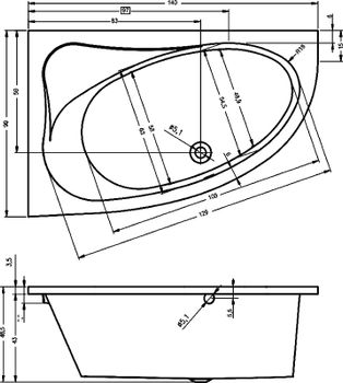 Акриловая ванна Riho Lyra 140x90 B019001005 (BA6500500000000) R без гидромассажа — фото 6, Акриловые ванны