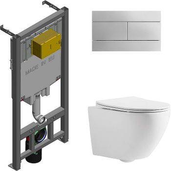 Комплект унитаза CeramaLux 2197 с сиденьем Микролифт и инсталляцией Jacob Delafon E29025-NF+E4316-CP — фото 1, Комплекты унитаз + инсталляция