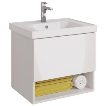 Тумба PERFECTO, 60 см, подвесная, 1 ящик, push-to-open, белый глянец — фото 7, Тумбы под раковину