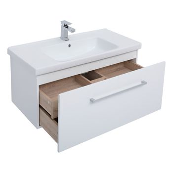 Тумба BIG INN, 80 см, подвесная, 1 ящик + выдвижной внутренний ящик, белый глянец — фото 6, Тумбы под раковину