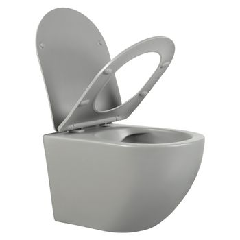 Унитаз подвесной безободковый AQUATEK ЕВРОПА AQ1901-MG 525*360*320мм, матовый серый, тонкое сиденье  — фото 1, Подвесные унитазы