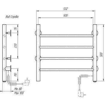 Электрический полотенцесушитель Domoterm Классик DMT 109-4 50x50 EK R Хром — фото 2, Электрические полотенцесушители