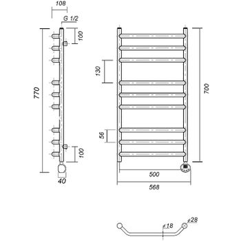 Электрический полотенцесушитель Domoterm Лаура П9 500x700 АБР ER Античная бронза — фото 2, Электрические полотенцесушители
