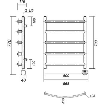 Электрический полотенцесушитель Domoterm Калипсо П5 500x700 АБР ER Античная бронза — фото 2, Электрические полотенцесушители