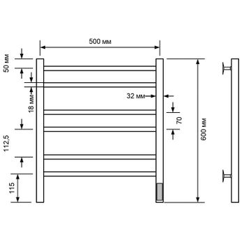 Электрический полотенцесушитель Comfysan Noumi EC-6 60x50 013714 Черный матовый — фото 2, Электрические полотенцесушители