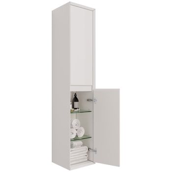 Пенал INSIGHT, 35 см, подвесной, универсальный, 2 дверцы, 4 стеклянные полки, белый глянец — фото 12, Пеналы для ванной комнаты