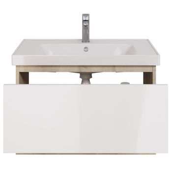 Тумба PERFECTO, 90 см, подвесная, 1 ящик, дуб эврика/белый глянец — фото 14, Тумбы под раковину