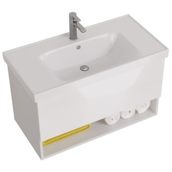 Тумба PERFECTO, 90 см, подвесная, 1 ящик, push-to-open, белый глянец — фото 5, Тумбы под раковину