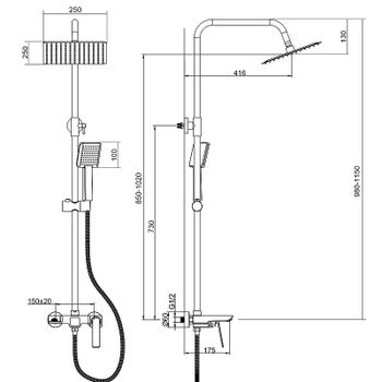 Душевая система Bond B02-9400 Хром — фото 7, Душевые стойки