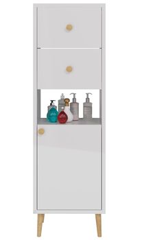 Шкаф LUNO, 35см, напольный, правый, 1дв.,2 ящ., 1 откр. полка,белый глянец — фото 2, Шкафы для ванной