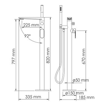 Dinkel 5821 Напольный смеситель для ванны — фото 11, Смесители напольные