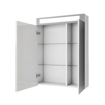 Шкаф зеркальный UNI, 60 см, 2 дверцы, 4 стеклянные полки, с подсветкой и выключателем, белый — фото 3, Зеркальные шкафы в ванную