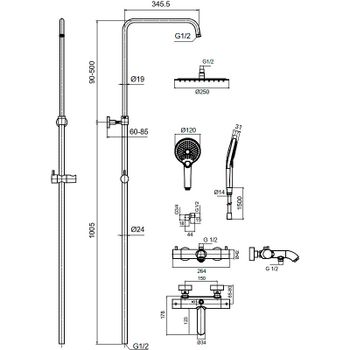 Душевая система AQUAme AQM8008MB с термостатом Черная матовая — фото 2, Душевые стойки