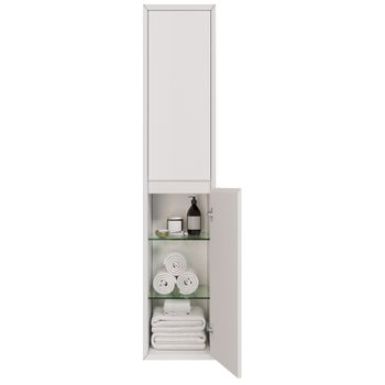 Пенал INSIGHT, 35 см, подвесной, универсальный, 2 дверцы, 4 стеклянные полки, белый глянец — фото 9, Пеналы для ванной комнаты