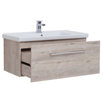 Тумба BIG INN, 100 см, подвесная, 1 ящик + выдвижной внутренний ящик, дуб кантри — фото 6, Тумбы под раковину