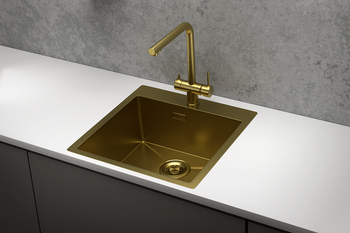 Granula-5151, ЗОЛОТО САТИН, стальная кухонная мойка — фото 2, Кухонные мойки