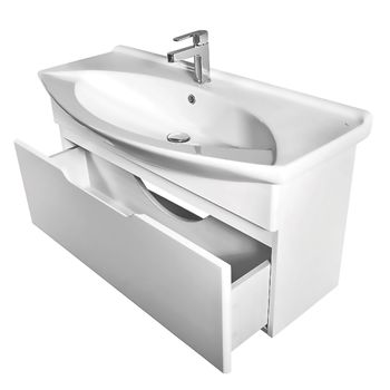 Тумба LAGUNA, 85 см, подвесная, 1 ящик, белый глянец — фото 3, Тумбы под раковину