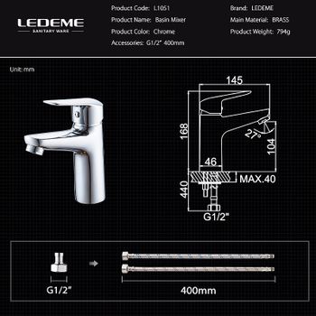 Смеситель для раковины Ledeme H51 1051L Хром — фото 10, Смесители для раковины