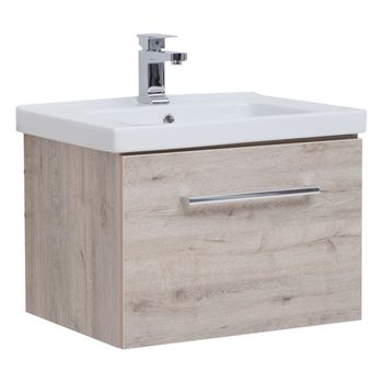 Тумба BIG INN, 65 см, подвесная, 1 ящик + выдвижной внутренний ящик, дуб кантри — фото 9, Тумбы под раковину