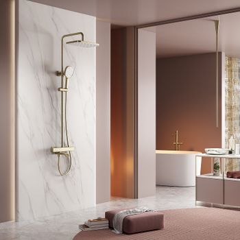 Душевая система Raglo R22.26.03 с термостатом Золото матовое — фото 14, Душевые стойки