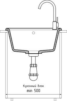 GRANFEST Мойка UNIQUE 500 1-чаша 500*500мм иней арт.GF- — фото 4, Кухонные мойки