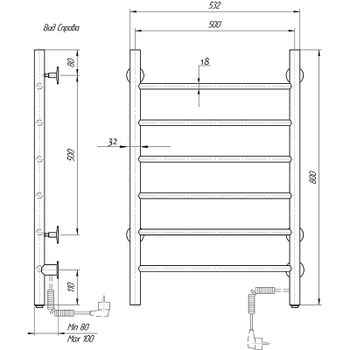 Электрический полотенцесушитель Domoterm Классик DMT 109-6 50x80 EK R Хром — фото 3, Электрические полотенцесушители