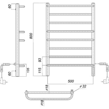 Электрический полотенцесушитель Domoterm Орфей П8 500x800 EK R Хром — фото 2, Электрические полотенцесушители