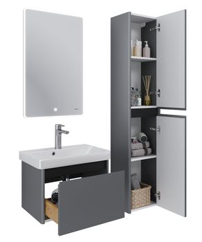 Тумба Luxury, 55 см, подвесная, 1 ящик, серый базальт — фото 3, Тумбы под раковину