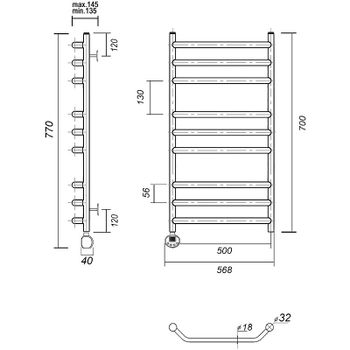 Электрический полотенцесушитель Domoterm Лаура П9 500x700EL Золото — фото 2, Электрические полотенцесушители
