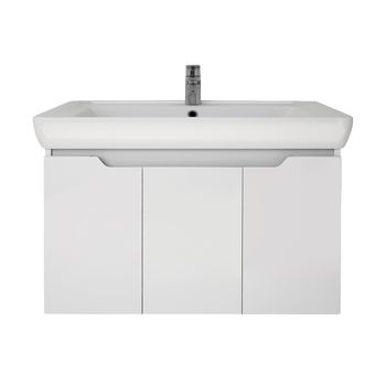 Тумба Q (D), 80 см, подвесная, 3 дверцы, белый глянец — фото 6, Тумбы под раковину