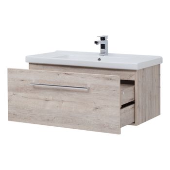 Тумба BIG INN, 80 см, подвесная, 1 ящик + выдвижной внутренний ящик, дуб кантри — фото 8, Тумбы под раковину