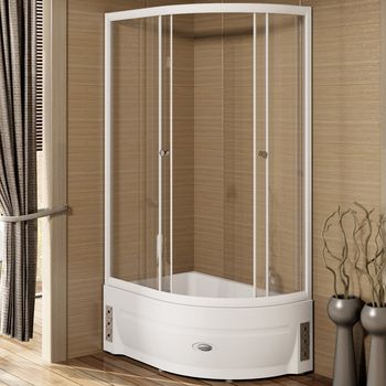 Душевой уголок Radomir 120x80 L 1-03-1-1-0-0090 с поддоном профиль Белый стекло прозрачное — фото 1, Асимметричные душевые уголки