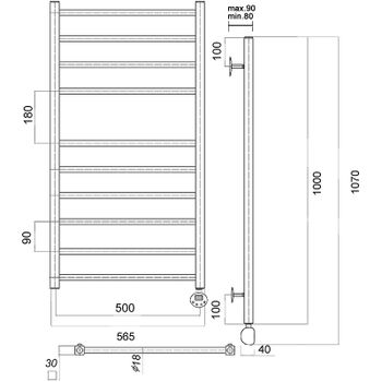Электрический полотенцесушитель Domoterm Куба П10 500x1000 ER Хром — фото 2, Электрические полотенцесушители