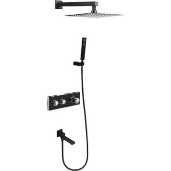 Душевая система ALMAes Stora TVZ-0899 с термостатом Черная матовая — фото 1, Встраиваемые душевые комплекты