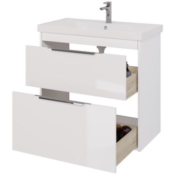 Тумба PRIME, 90 см, подвесная/напольная, 2 ящика, белый глянец — фото 4, Тумбы под раковину